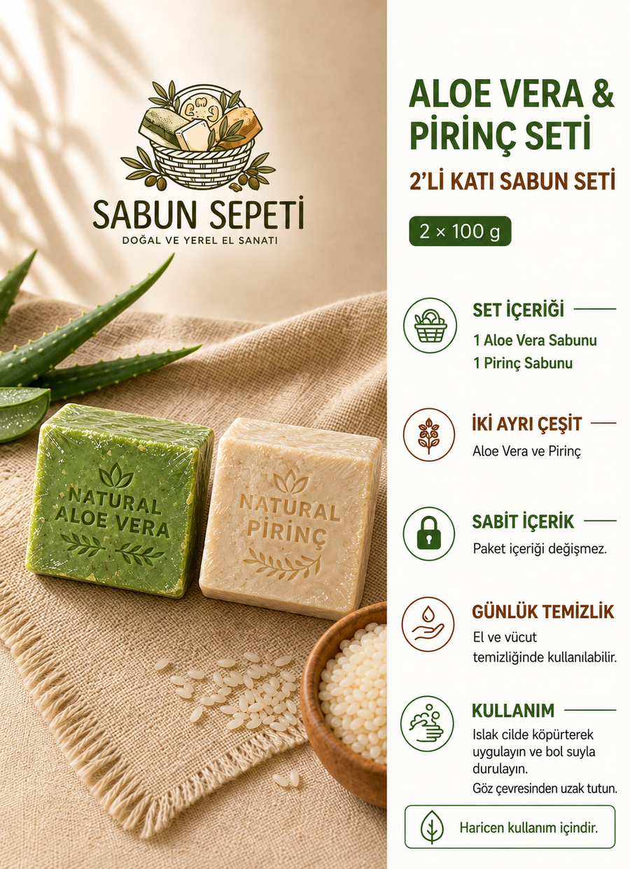 Aloe Vera ve Pirinçli 2’li Katı Sabun Seti 2 x 100 g