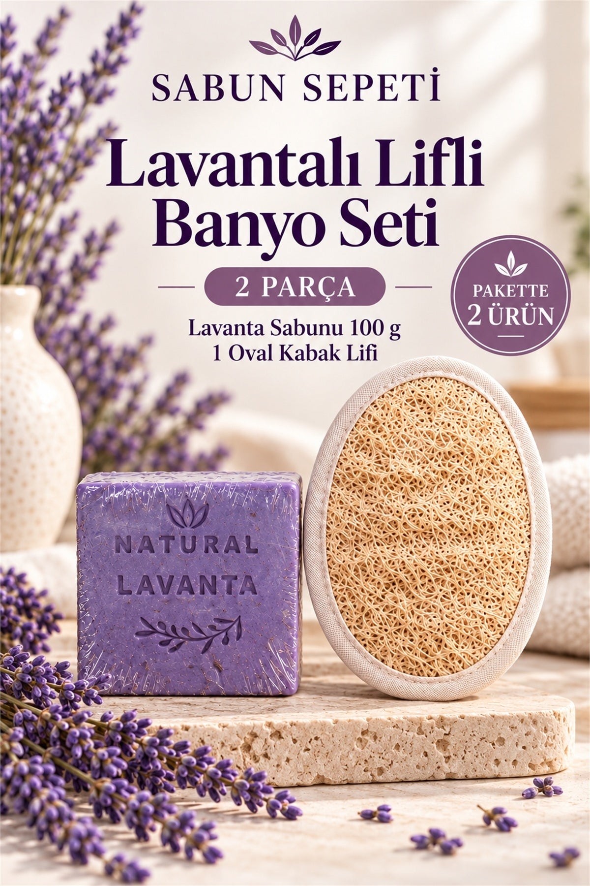 Lavantalı lifli banyo seti