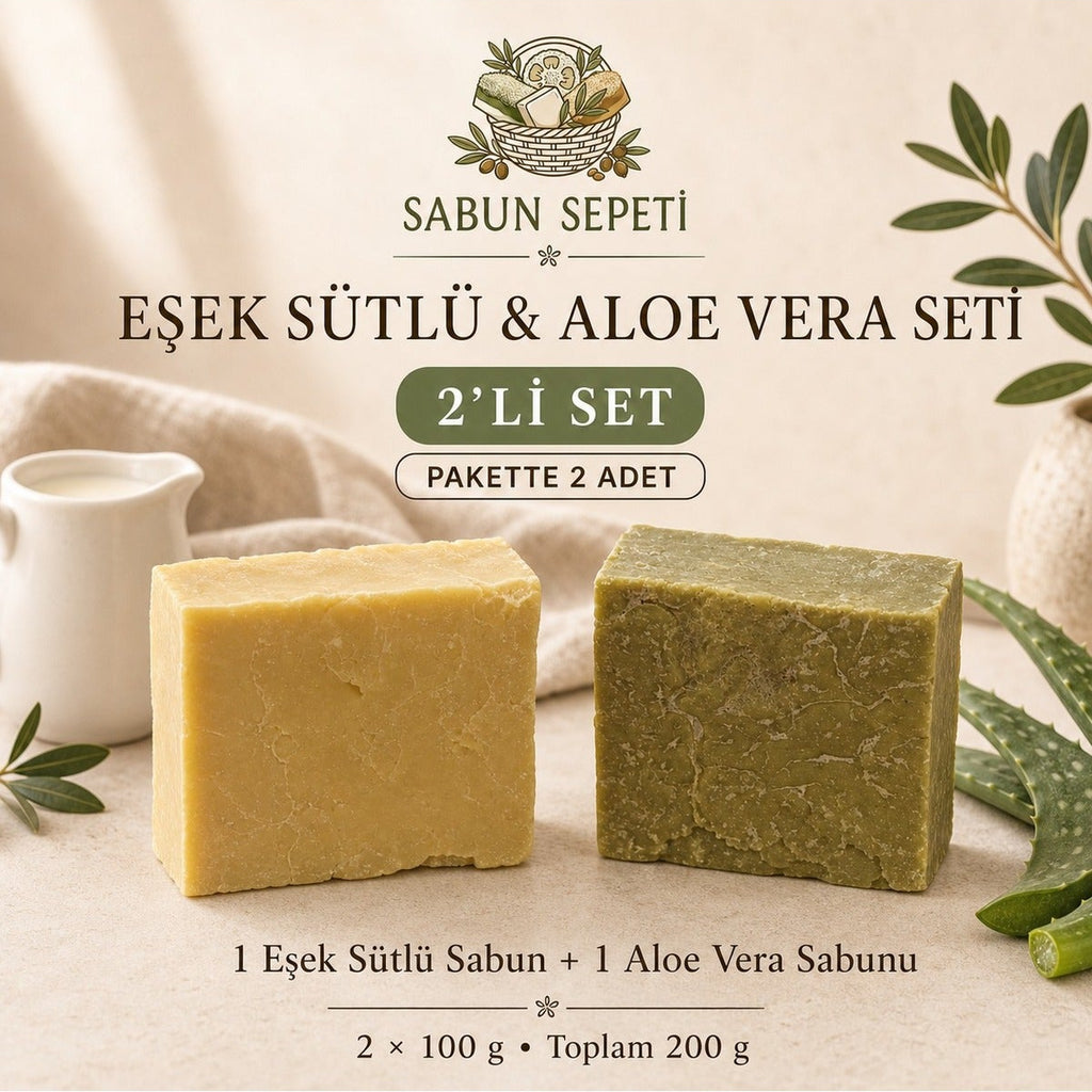 Eşek Sütlü ve Aloe Vera sabun seti, iki kalıp bir arada