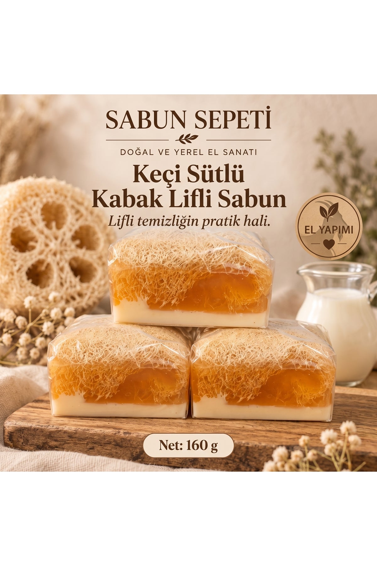 El yapımı keçi sütlü kabak lifli sabun 160 g