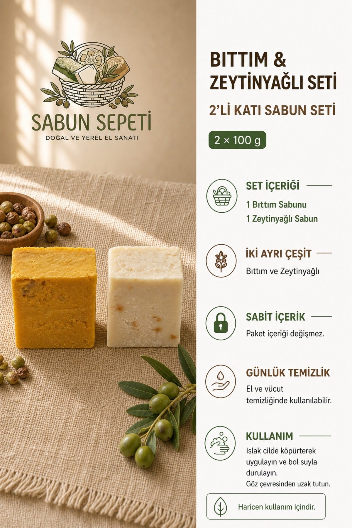 Bıttım ve Zeytinyağlı 2'li sabun seti yakın çekim