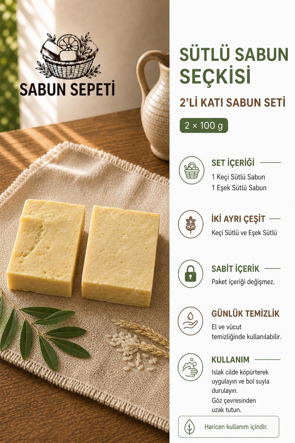 Keçi Sütlü ve Eşek Sütlü 2'li sabun seti yakın çekim