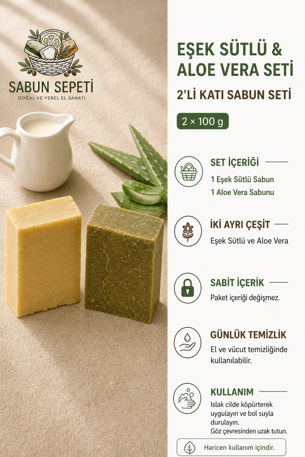 Eşek Sütlü ve Aloe Vera 2'li sabun seti yakın çekim