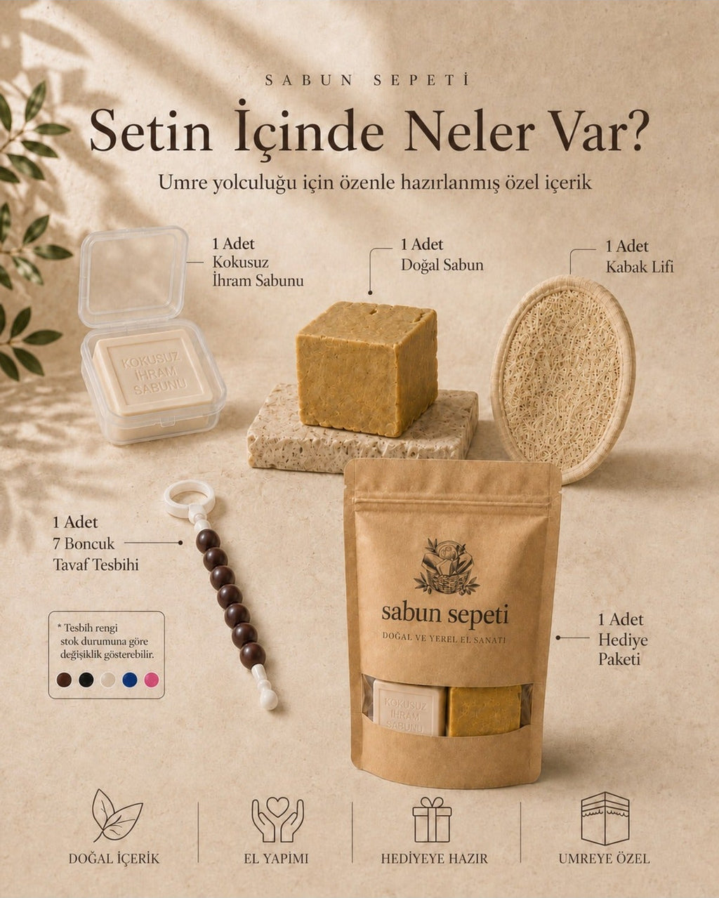 Umre hediye seti zeytinyağlı sabunlu, kutu içi düzenleme